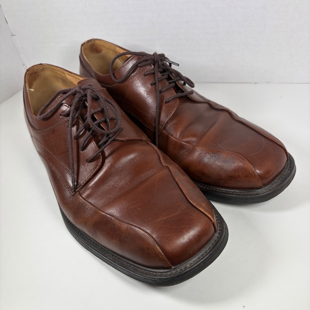 Florsheim Mens 10W Dress Shoes Bicycle Toe Derby Oxford Brown Leather